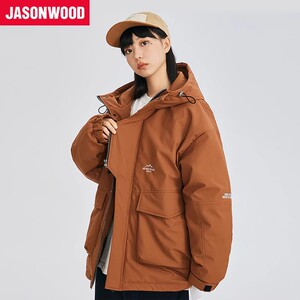 Jasonwood/坚持我的白鸭绒加厚工装羽绒服外套连帽宽松保暖男女