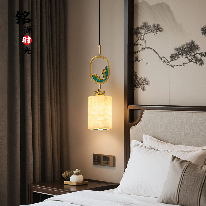 新中式床头吊灯全铜轻奢玉石灯罩小吊灯客厅玄关书房吧台卧室灯具,家装灯饰光源,床头/玄关/吧台/过道吊灯,淘宝优惠券,粉丝福利购,淘宝优惠卷