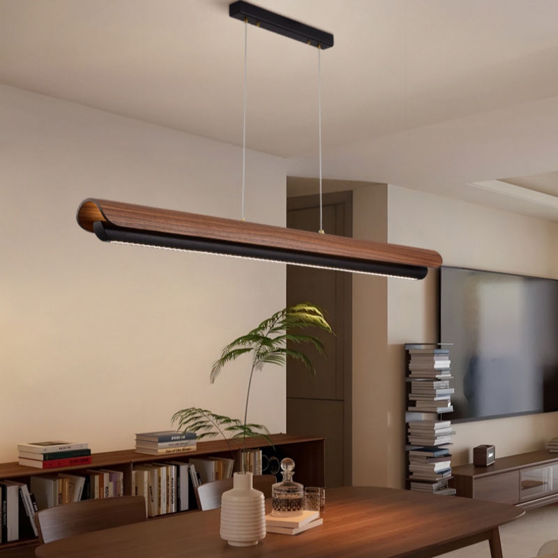 宋代美学新中式实木长条餐厅吊灯