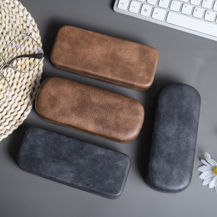 高档定制高品质复古疯马皮超耐压便携简约时尚 近视眼镜盒大墨镜盒