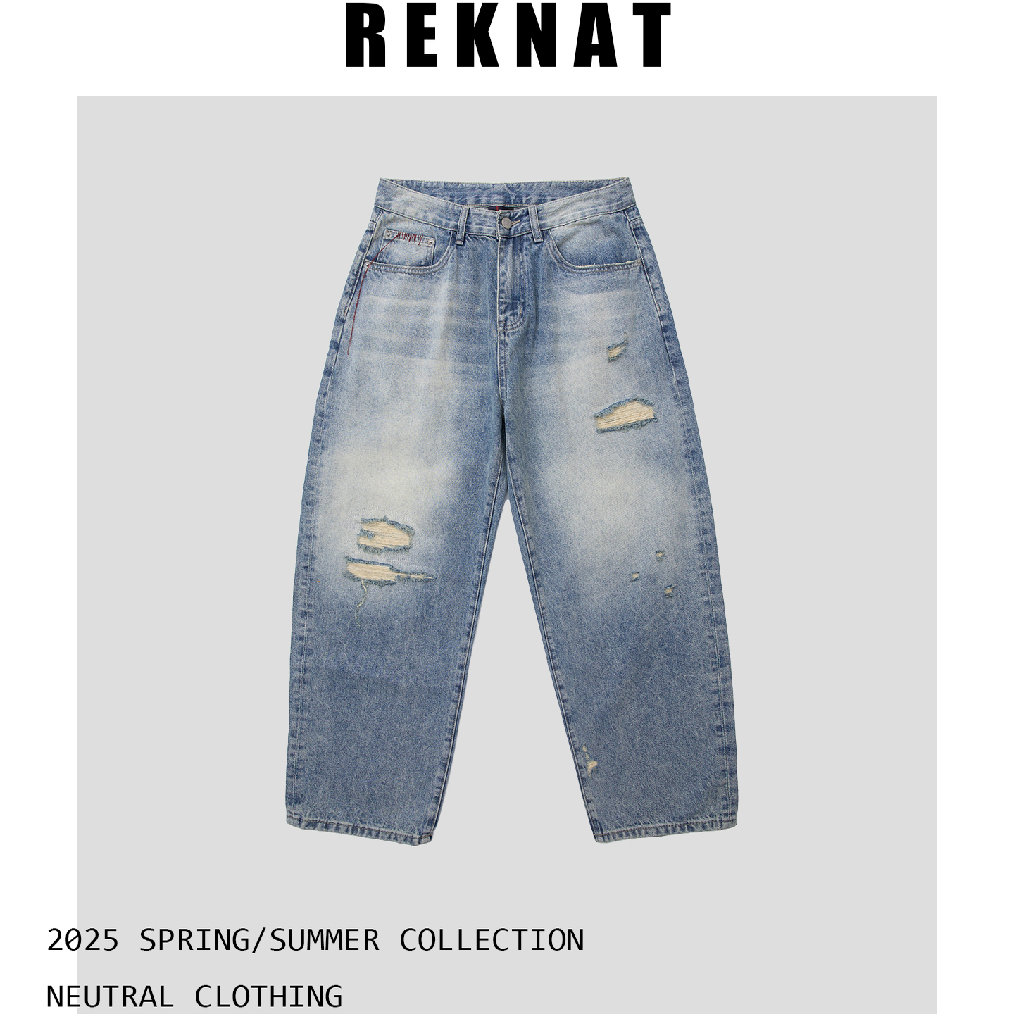 REKNAT美式破洞牛仔裤