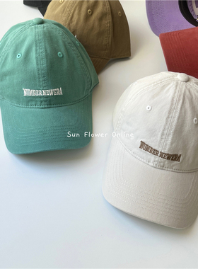 韩国新款春夏季遮阳字母刺绣鸭舌帽女软顶日系百搭墨绿色棒球帽男