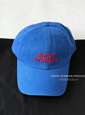 Bestwish新款ins博主韩系宝蓝色棒球帽子女简约百搭运动鸭舌帽男