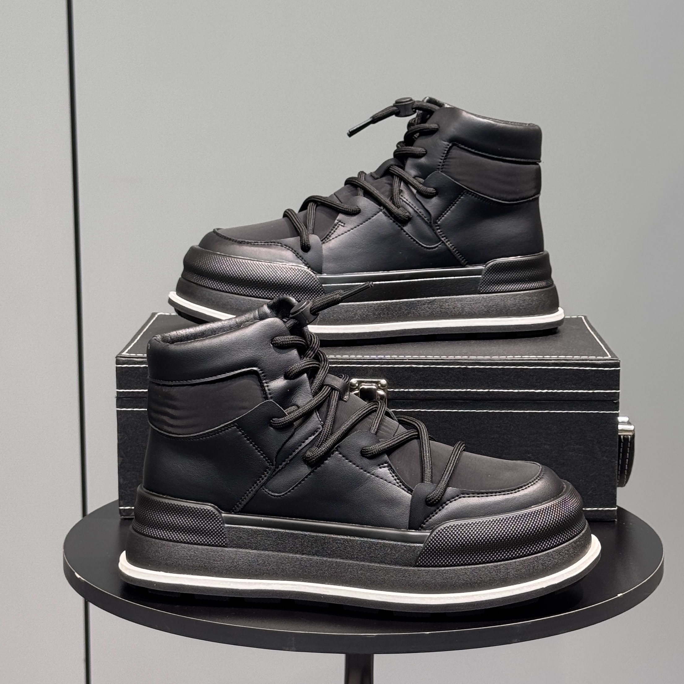 男鞋2025款秋冬高帮鞋加绒保暖防滑厚底增高雪地靴户外运动休闲鞋