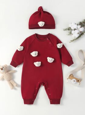 婴儿春秋连体衣外出服蛇宝宝秋季满月周岁礼服新生儿红色可爱哈衣