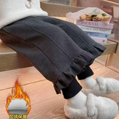 新款 宠粉 朵儿074 阔腿裤 2025冬季 女童韩版 假两件加绒花边休闲裤