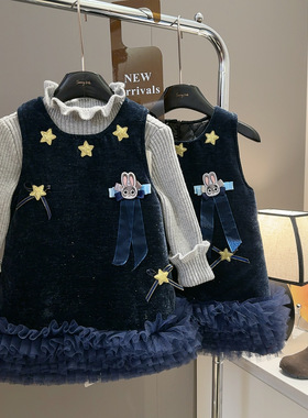 女童甜美卡通小兔子星星蓬蓬边连衣裙2026春季新款AWB006鱼