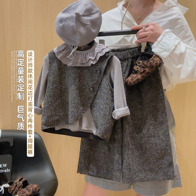 女童设计感马甲荷叶边打底衫裤子秋冬套装2025秋冬KK新款KK086