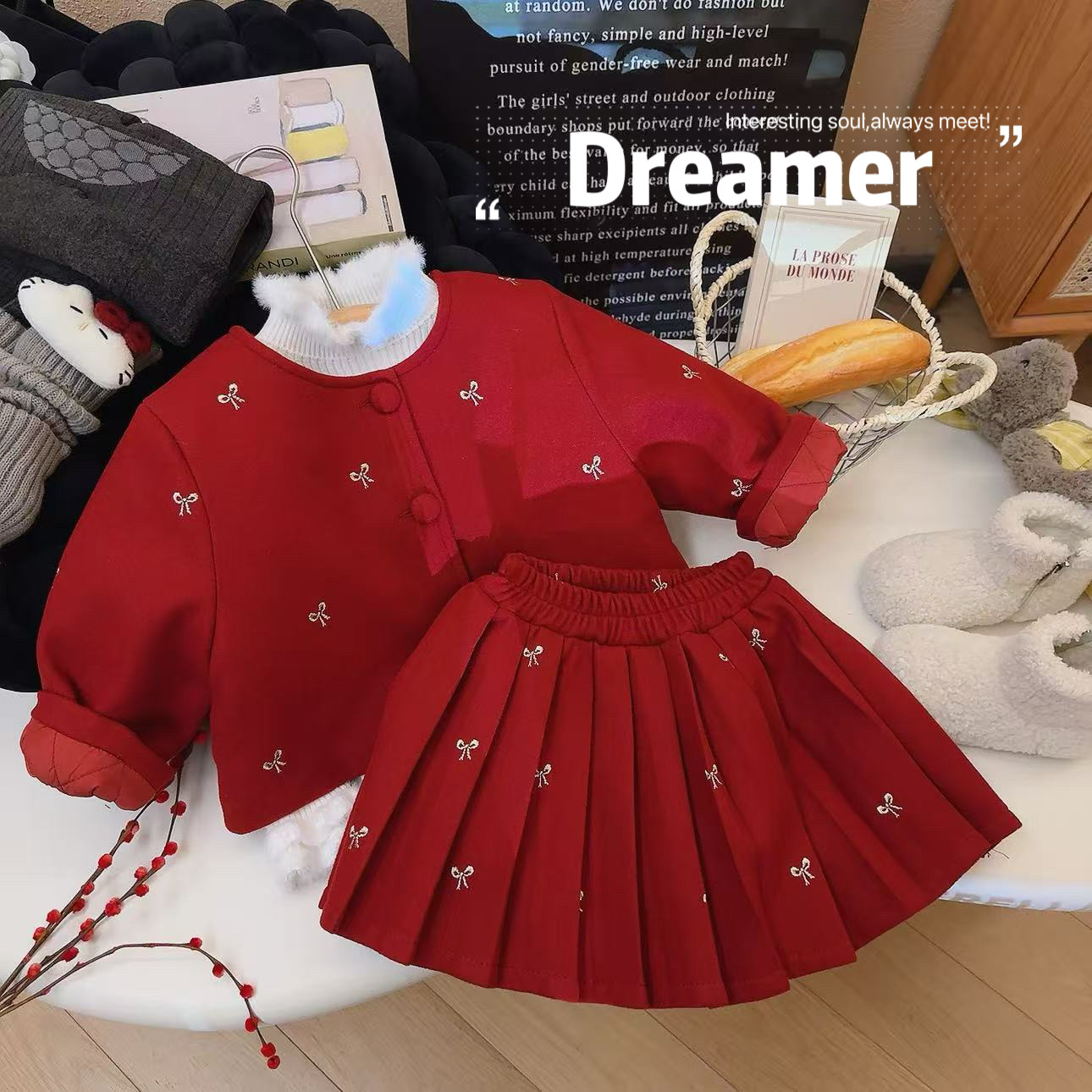 女童新年款呢子蝴蝶结外套百褶裙两件套2026冬季款AWB181鱼,童装/婴儿装/亲子装,套装,淘宝优惠券,粉丝福利购,淘宝优惠卷