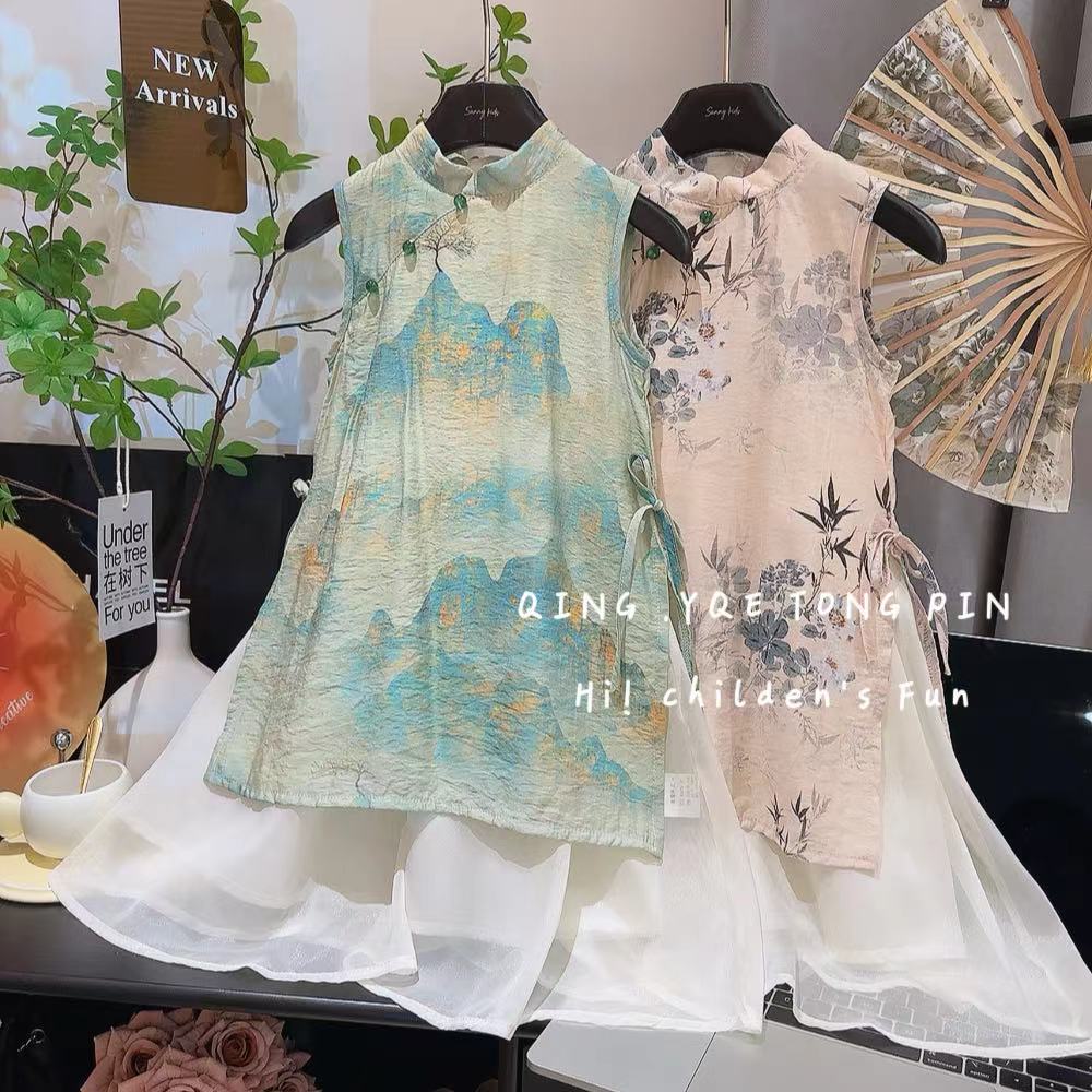 寵粉*女童時尚氣質(zhì)古風(fēng)青山旗袍連衣裙2025夏季新款A(yù)XA256魚