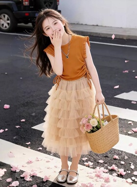 女童甜美时髦抽绳短袖蛋糕裙两件套2026夏季AS新款AS089