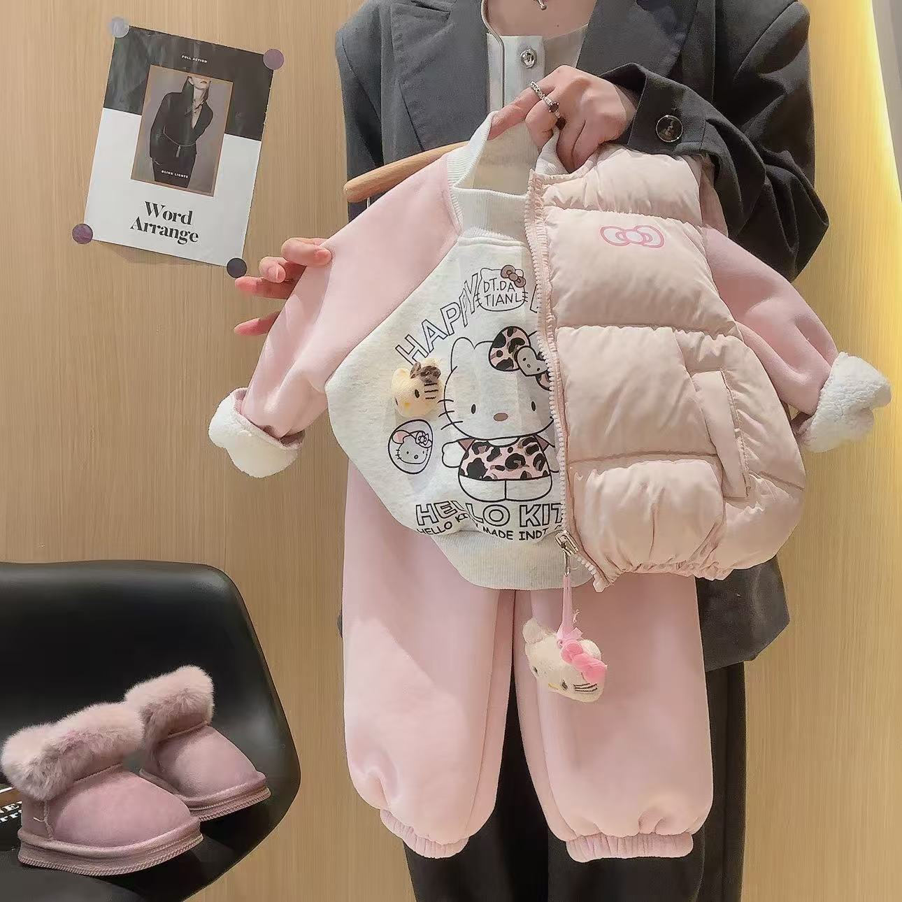 女童卡通印花甜美卫衣运动裤加绒加厚套装2025冬季BGX新款BGX013