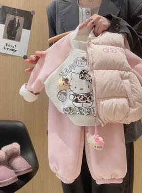 女童卡通印花甜美卫衣运动裤加绒加厚套装2025冬季BGX新款BGX013