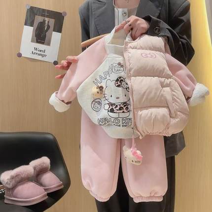 女童卡通印花甜美卫衣运动裤加绒加厚套装2025冬季BGX新款BGX013