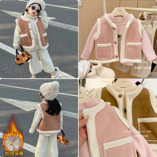 女童洋气韩版 LAC032 纯色羊羔绒保暖百搭毛毛马甲2025秋冬LAC新款