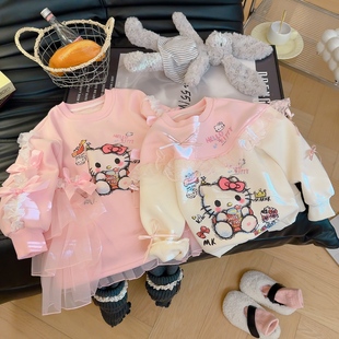 YI014毅 新款 女童百搭韩版 卡通加绒卫衣蝴蝶结上衣2025冬季