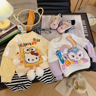 女童时尚 YI012毅 超可爱手作卡通加绒卫衣一体绒上衣2025秋冬新款