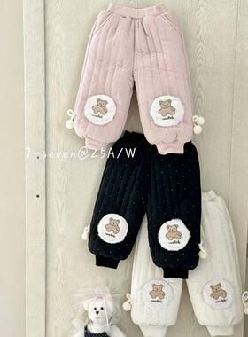 宠粉*女童可爱波点卡通加厚毛球束脚休闲裤2026冬季新款XX118鑫
