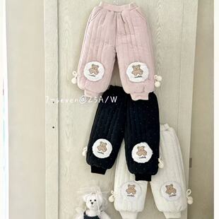 宠粉*女童可爱波点卡通加厚毛球束脚休闲裤2026冬季新款XX118鑫