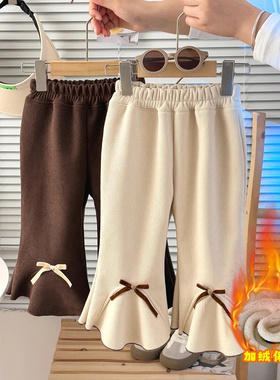 宠粉*女童加绒加厚蝴蝶结喇叭裤休闲保暖可爱2025冬季新款IM003莯