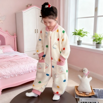 女童连体睡衣珊瑚绒睡袋婴儿爬行服连体睡袋2025冬季MXD新款A58