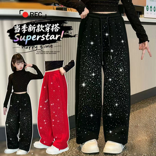 BB新款 BB037 2026春季 女童韩系百搭烫钻满天星阔腿运动卫裤