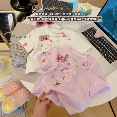 女童卡通印花立体蝴蝶结百搭短袖上衣2026夏季新款QM009骐