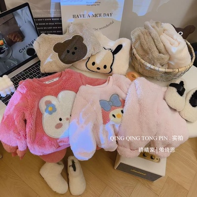 女童可爱卡通云朵绒舒适睡衣男女孩加厚家居服2025冬KK新款KK038