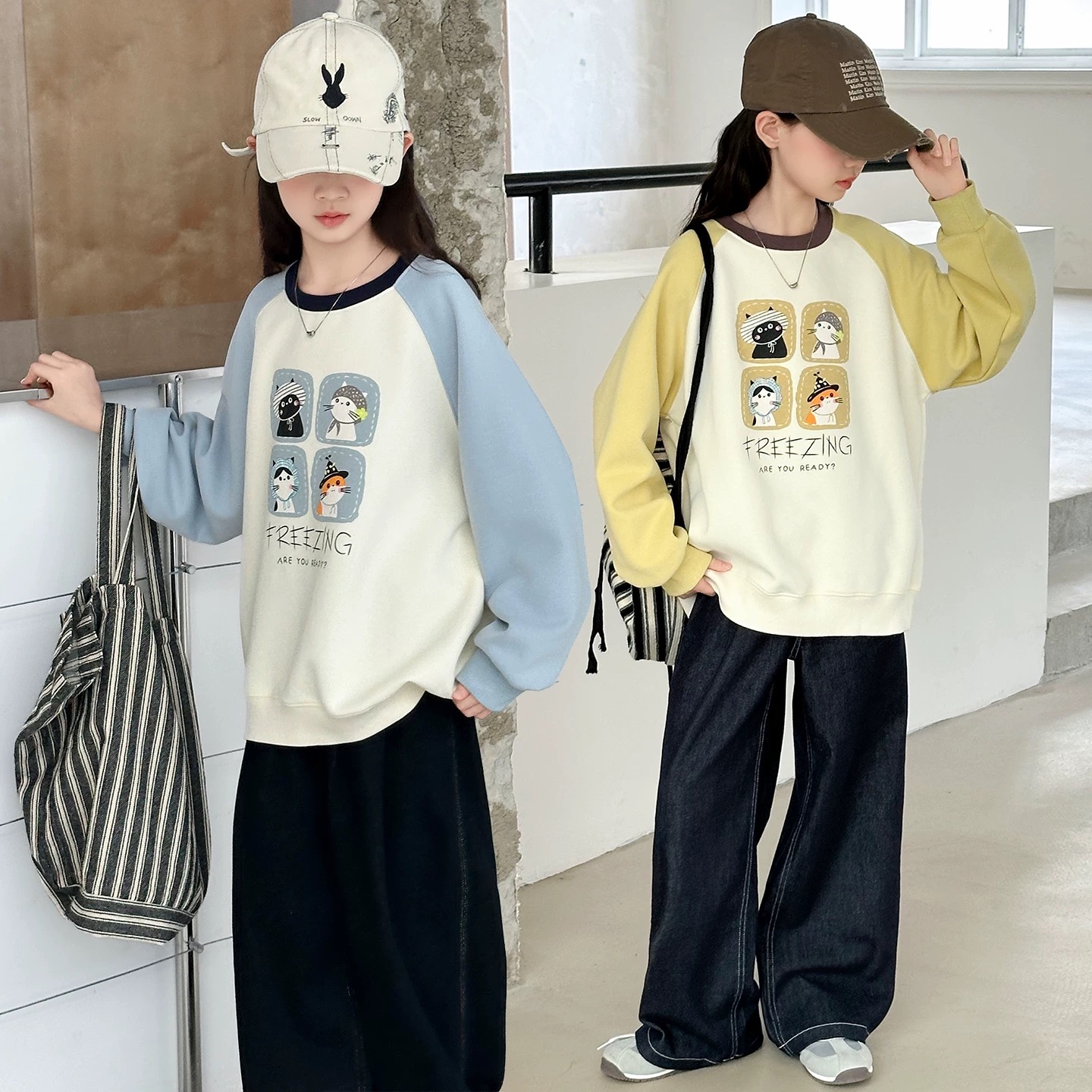女童插肩卫衣洋气宽松上衣女孩中大童长袖2025秋季MB新款XW0915