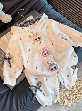 宠粉*女童卡通立体连帽卫衣卫裤两件套2025秋季新款205-C25蒽