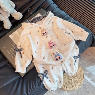 205 宠粉 新款 两件套2025秋季 C25蒽 女童卡通立体连帽卫衣卫裤