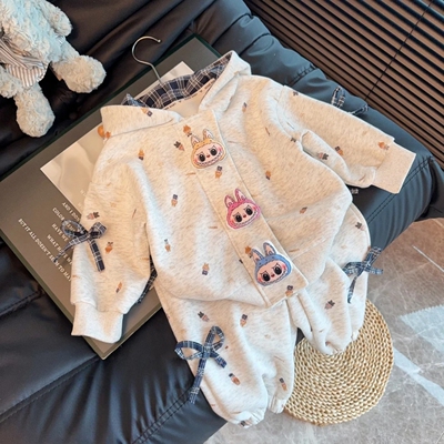 宠粉*女童卡通立体连帽卫衣卫裤两件套2025秋季新款205-C25蒽