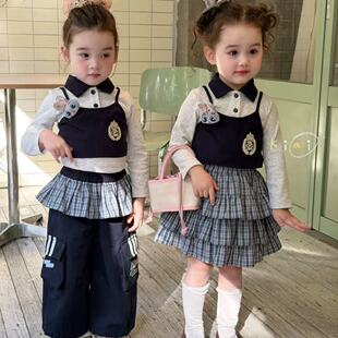 26001啦 分开拍2026春款 女童学院风假两件上衣休闲裤 裙子