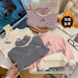 宠粉*女童双面椰绒蕾丝花边卡通刺绣保暖打底衫2025冬新款TD037铜