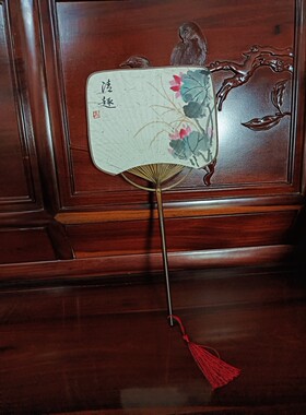 竹扇复古宣纸扇团扇毛笔手写
