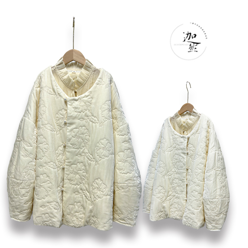 100%桑蚕丝绣花丝绒底布轻薄初冬款棉服泡泡袖上衣外套新款