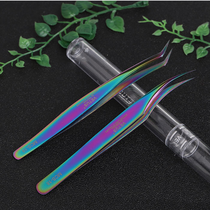 高精密开花专用嫁接眼睫毛夹子 金羽夹海豚夹炫彩色镊子 美睫工具