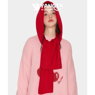 【杨同学】旅游民族风连帽披肩女圣诞流苏斗篷红色围脖新年帽子潮