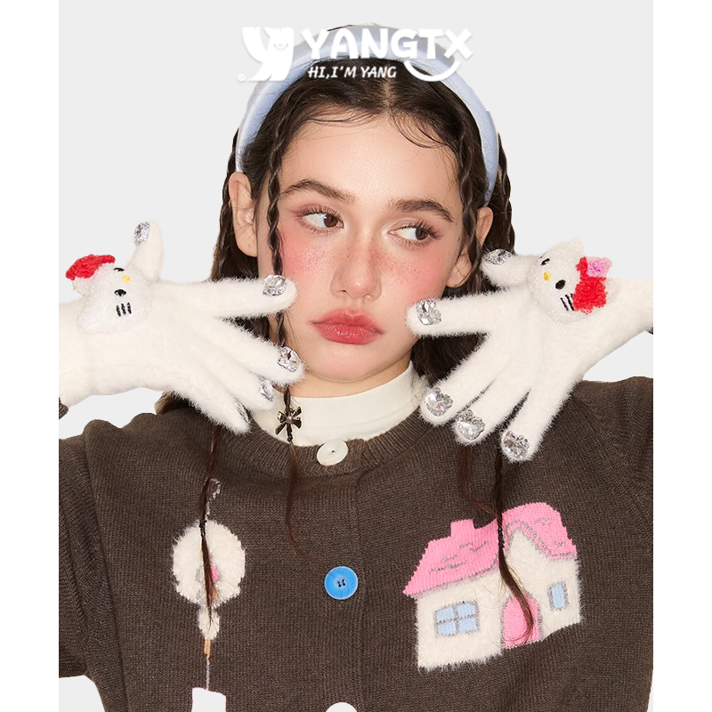 手套杨同学仿貂水钻美甲女款