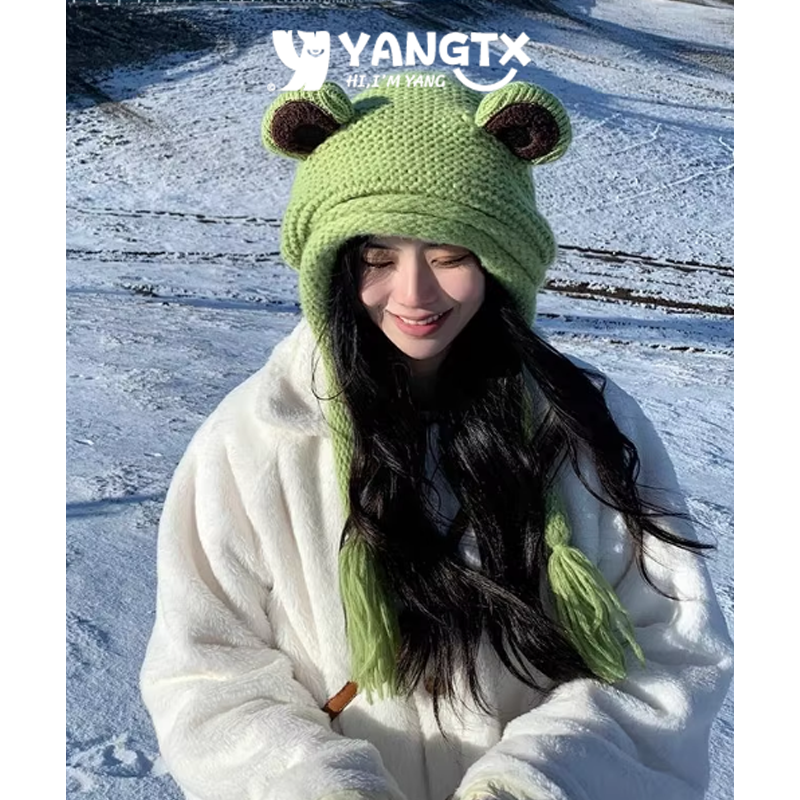 可爱卡通青蛙眼睛毛线帽