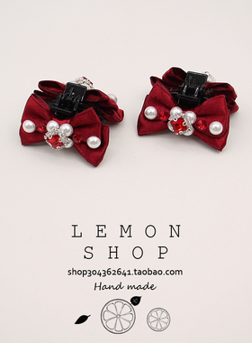 红色珍珠水钻蝴蝶结抓夹刘海夹公主头发夹百搭气质头饰新年发饰品