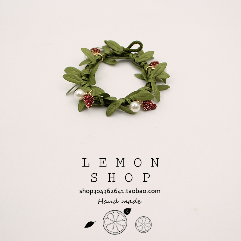 树藤森系手工头绳草莓铃兰花珍珠发圈气质韩国可爱高级感新款发绳