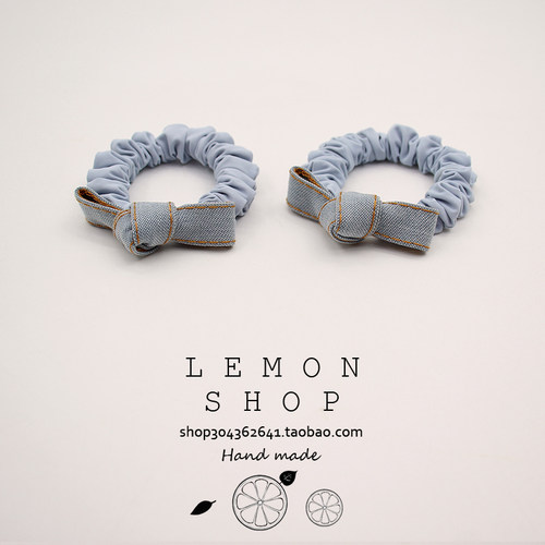 韩系浅牛仔蓝布艺蝴蝶结小肠发圈发绳高弹力不伤发马尾头绳发饰品