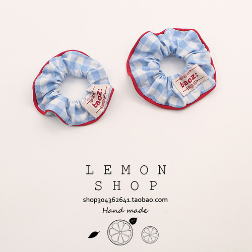 蓝色格子大肠发圈高弹力皮筋