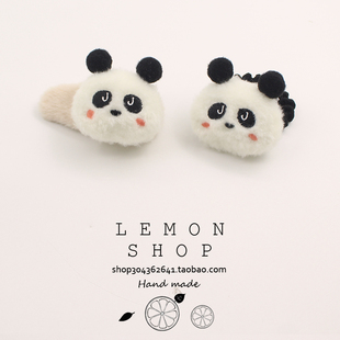 秋冬新款毛绒发夹熊猫边夹抓夹后脑勺鲨鱼夹bb夹发圈头绳发绳发饰