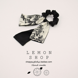 中式国潮印花飘带缎面发圈气质女绑发优雅大肠圈头绳新款马尾发绳