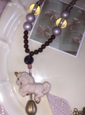 原创琉璃串珠复古风毛衣链项链