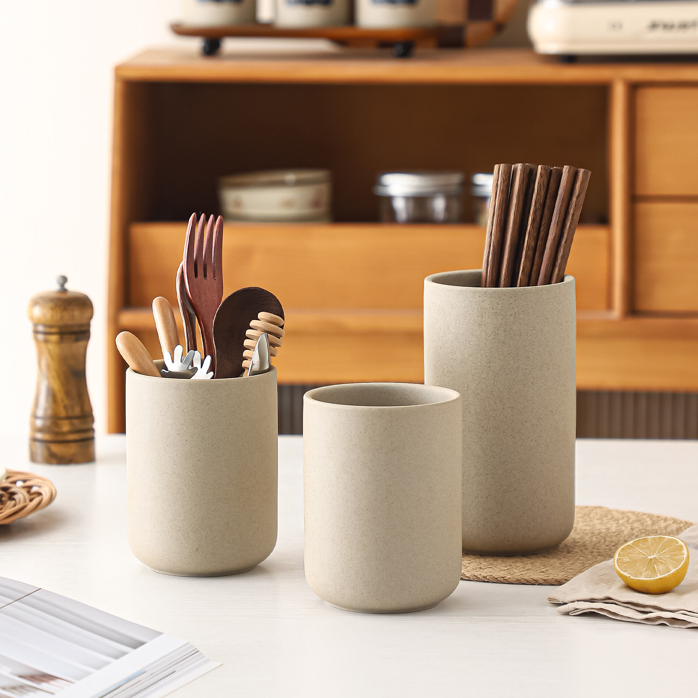 复古家用高档餐具筷子筒台面厨房刀叉勺收纳盒桌面陶土收纳罐摆件,餐饮具,餐具笼/架,淘宝优惠券,粉丝福利购,淘宝优惠卷