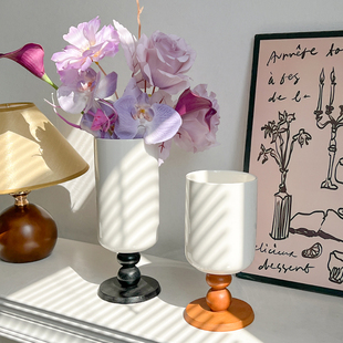 法式复古高脚陶瓷花瓶家居氛围感插花水培花器客厅摆件民宿装饰品
