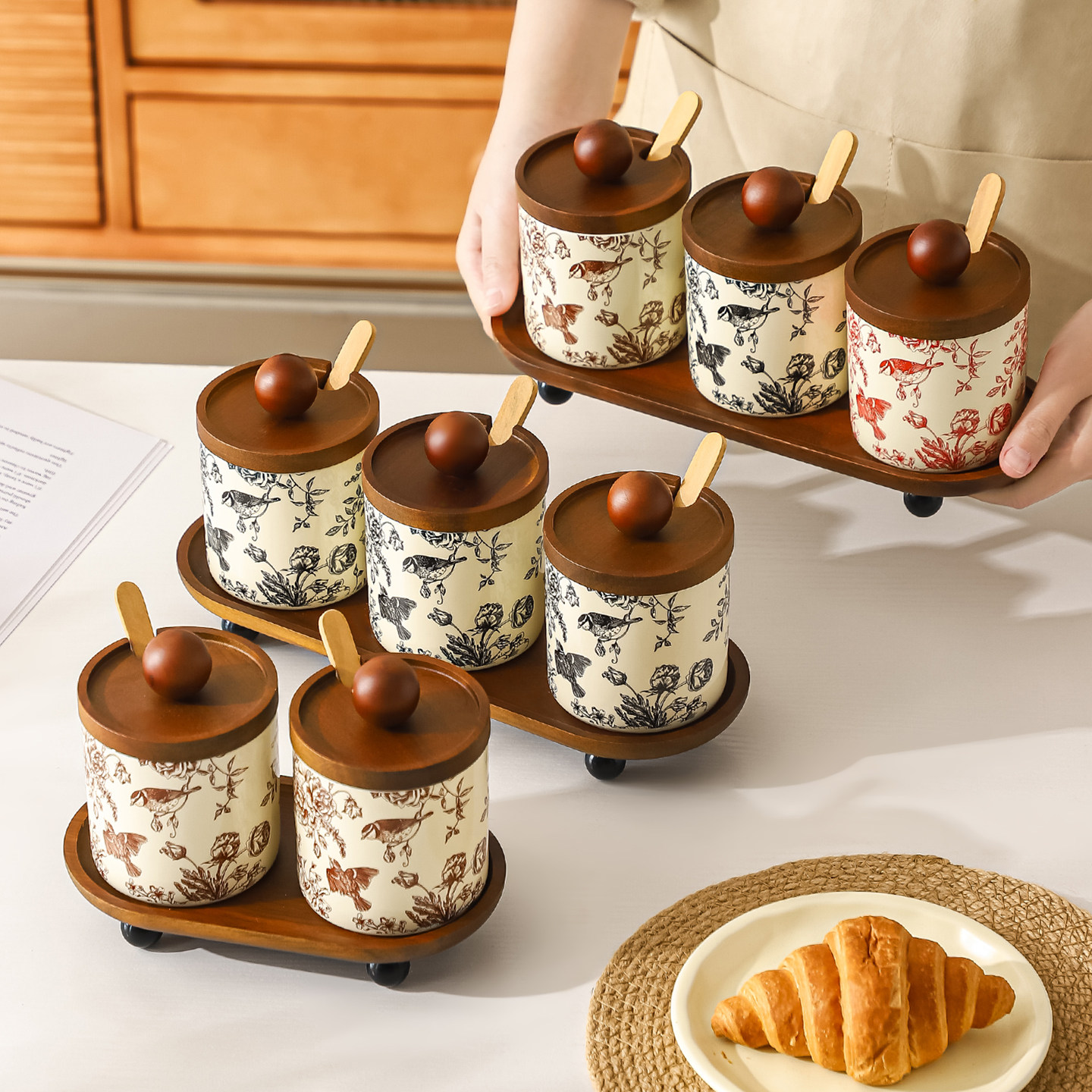 中古风花鸟调料罐套装组合陶瓷盐罐厨房家用装辣椒罐调味瓶调料盒,厨房/烹饪用具,调味瓶罐/调料研磨器,淘宝优惠券,粉丝福利购,淘宝优惠卷